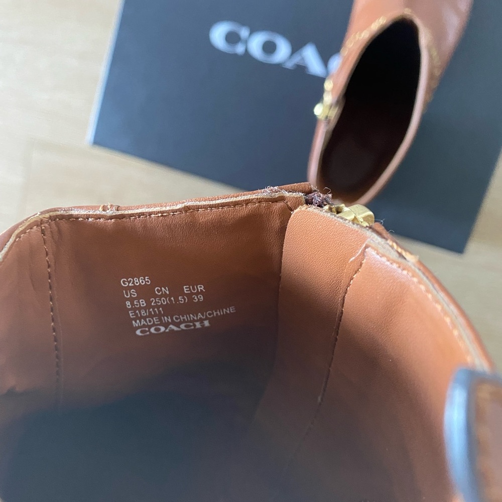 Coach Eva Leather Stacked Heel Bootie Brown - Picture 6 of 6